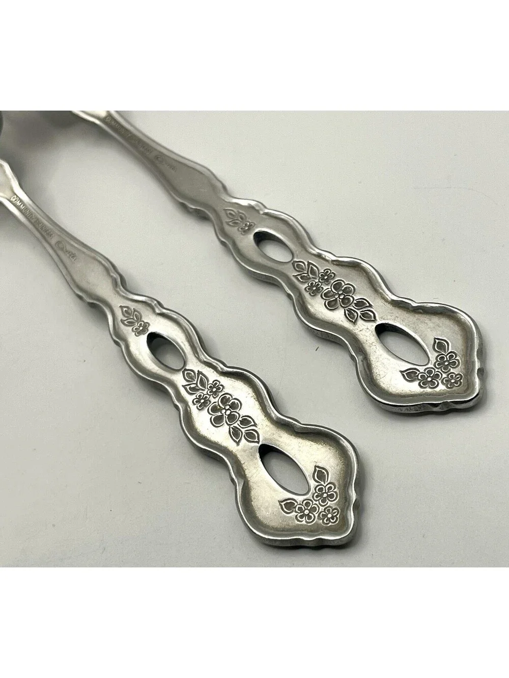 2- Oneida Community FANTASY Burnished Stainless Pierced Hndl Dinner Fork ~7.25”